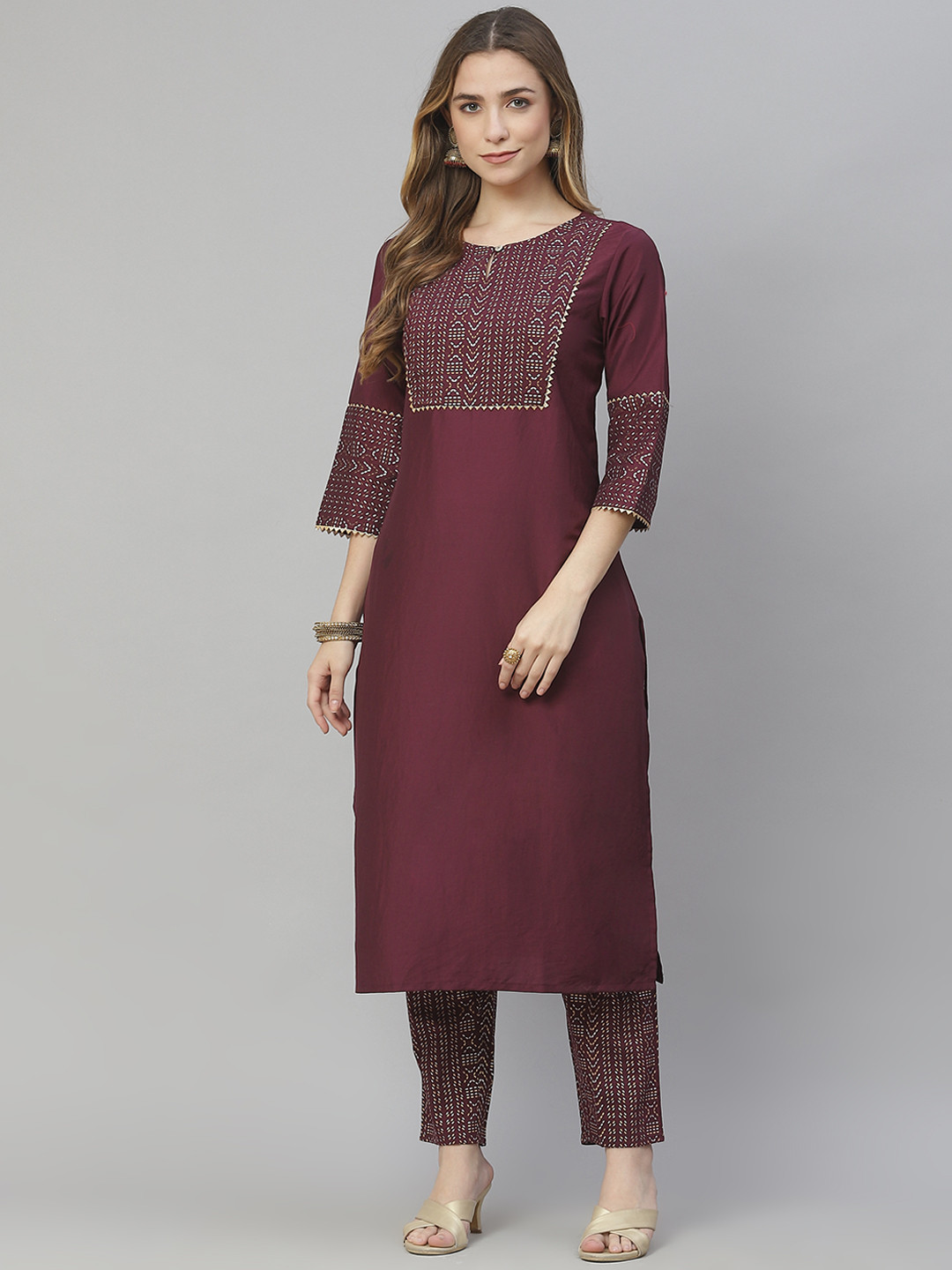 

ZIYAA Women Purple Printed Regular Kurta with Trousers