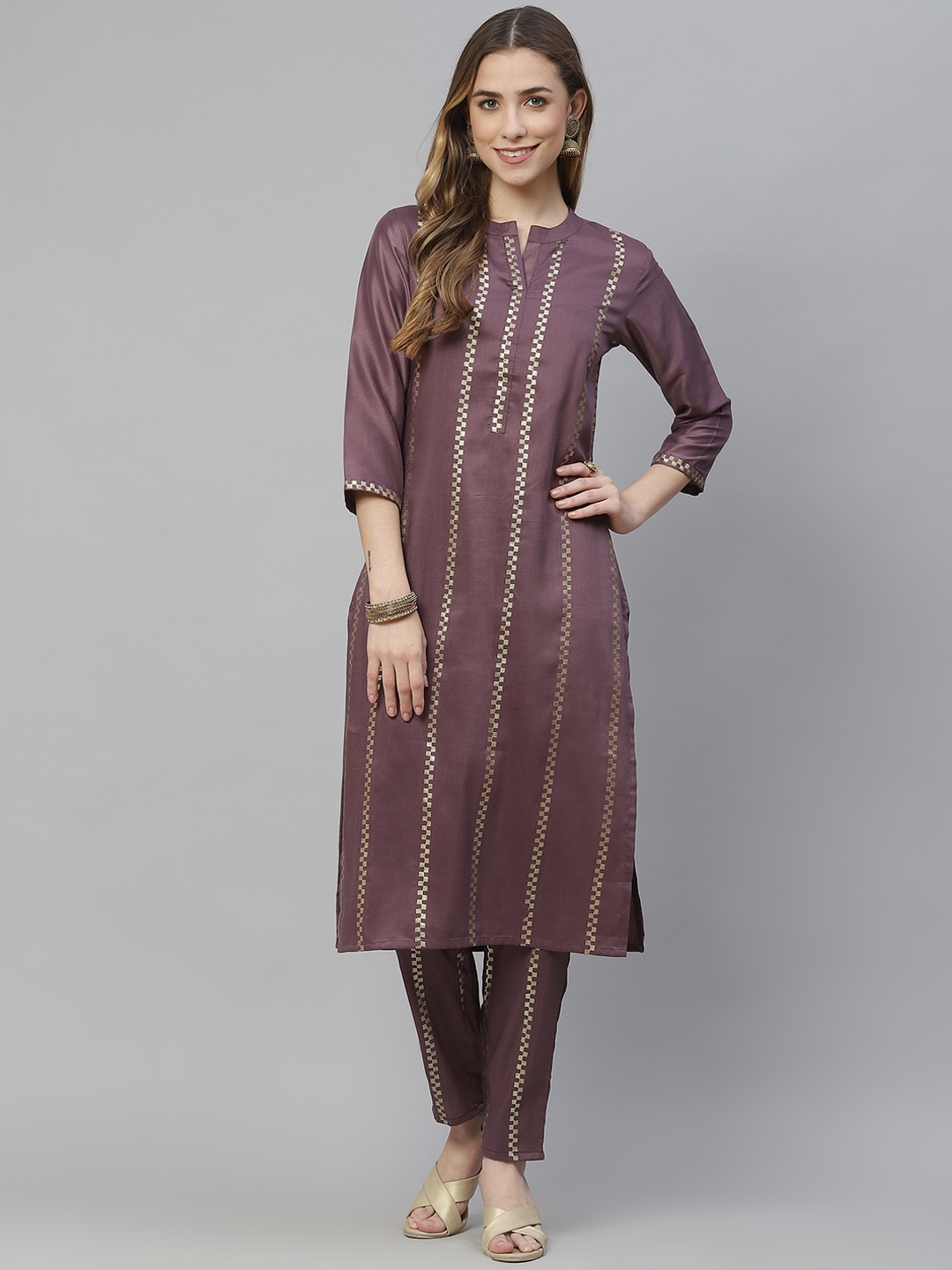 

ZIYAA Women Purple Printed Regular Kurta with Trousers