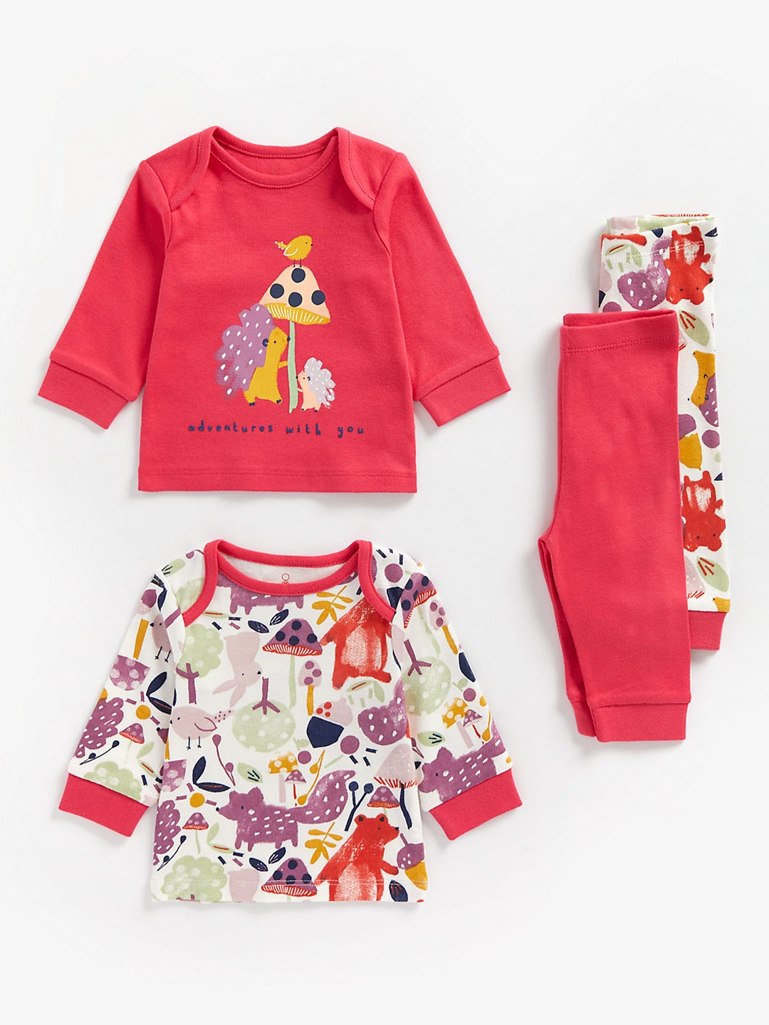 

mothercare Infant Girls Set of 2 Pure Cotton Printed T-shirt with Joggers, Multi