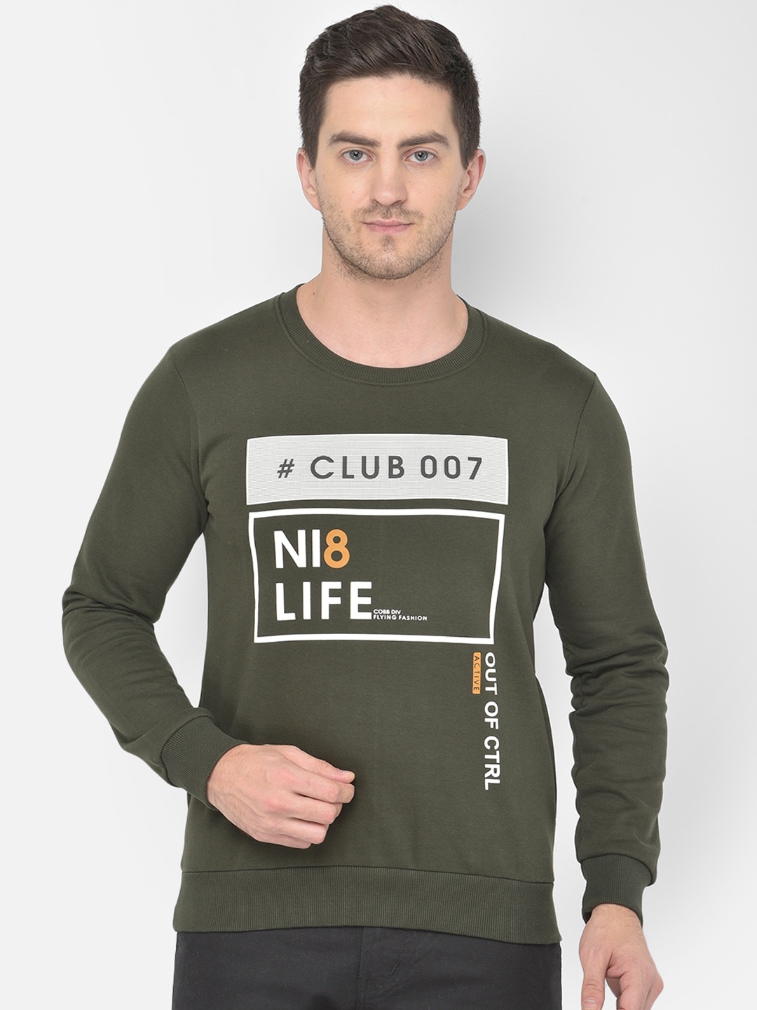 

COBB Men Olive Green Printed Sweatshirt