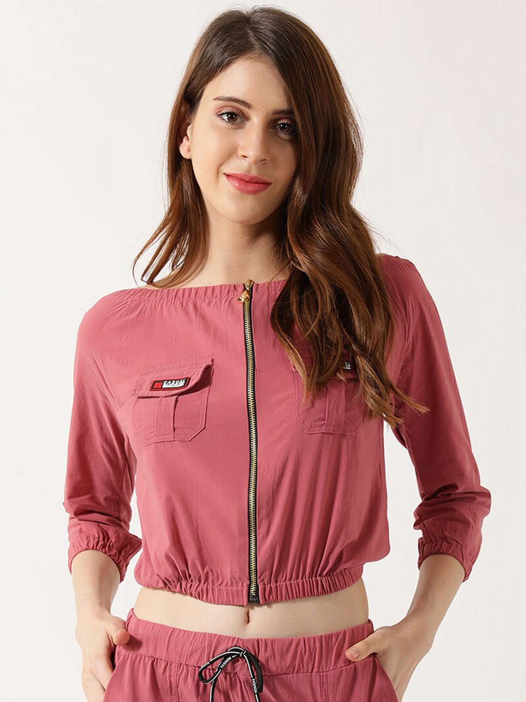 

V2 Value & Variety Fuchsia Off-Shoulder Bardot Crop Top
