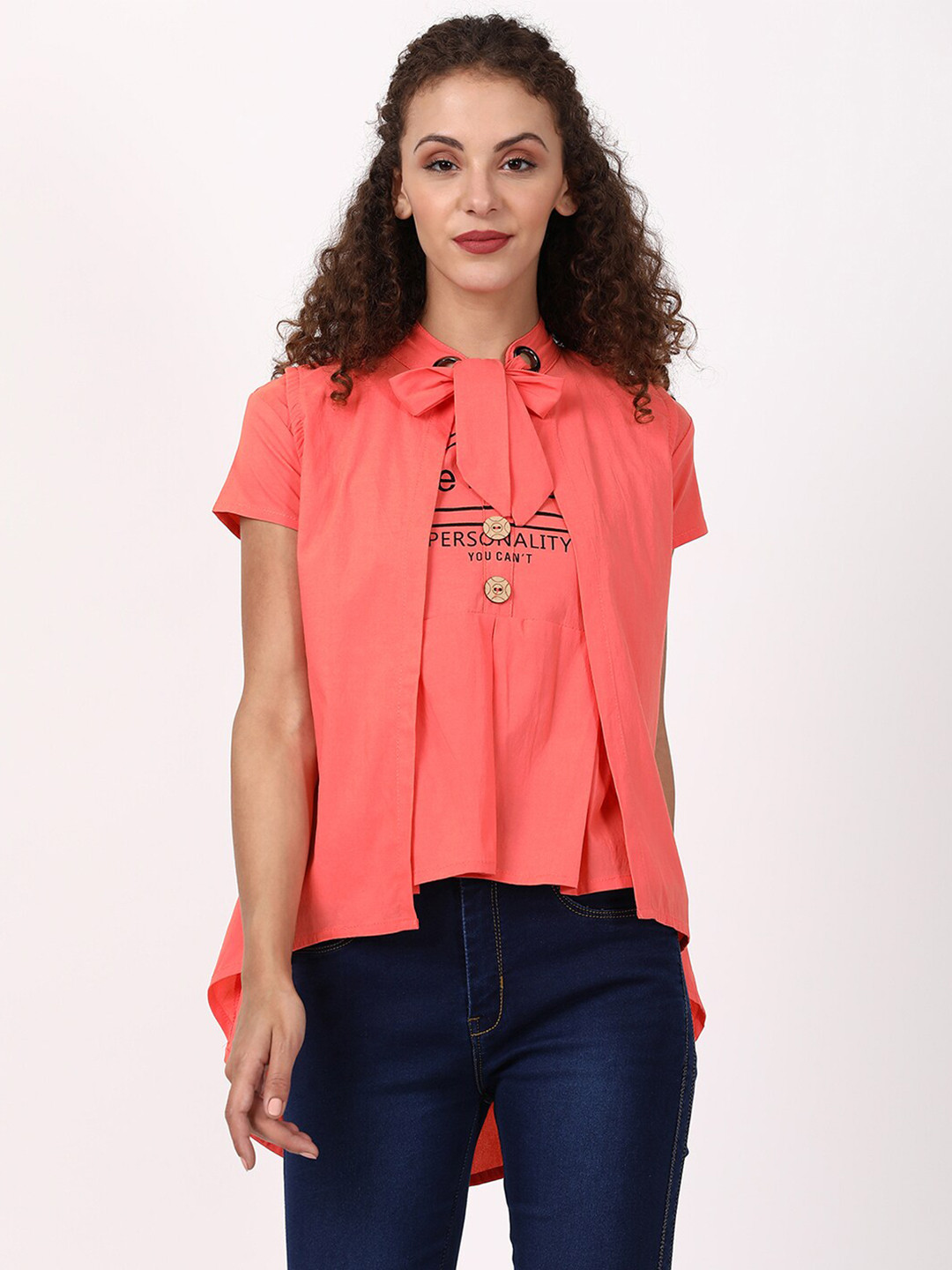 

V2 Value & Variety Peach-Coloured High-Low Top