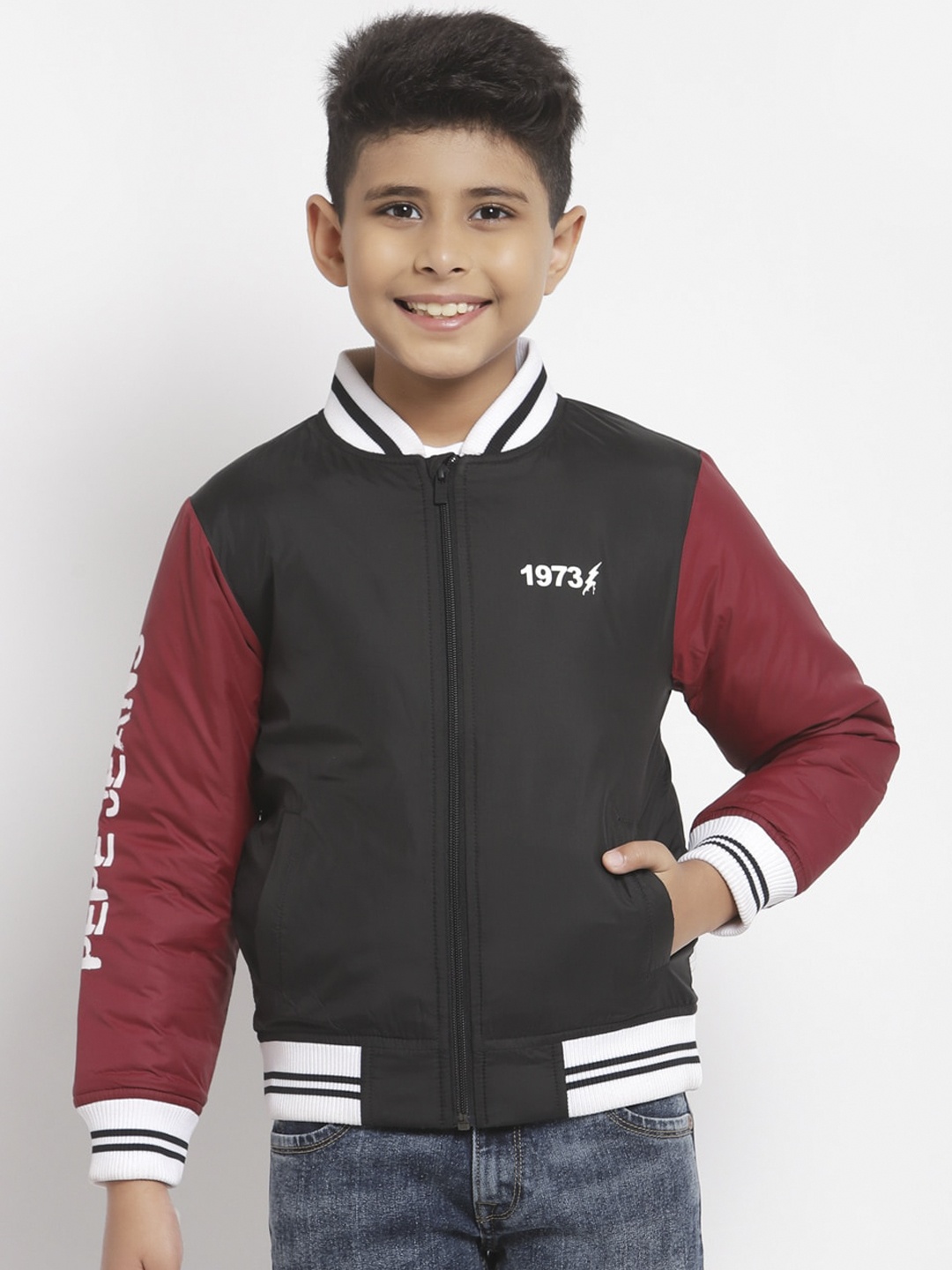 

Pepe Jeans Boys Black & Red Colourblocked Bomber Jacket