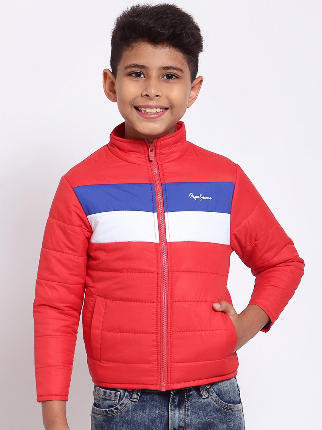 

Pepe Jeans Boys Red & White Colourblocked Puffer Jacket