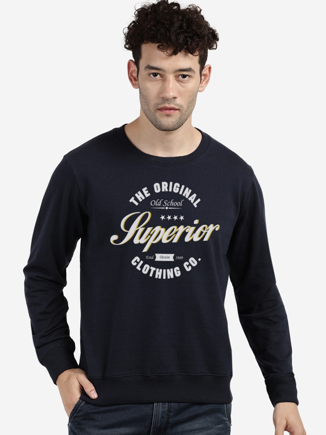 

MASH UNLIMITED Men Navy Blue Printed Sweatshirt