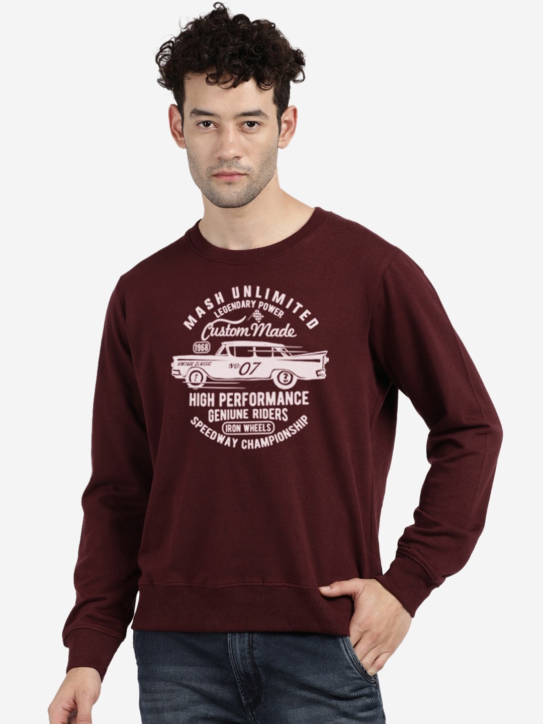 

MASH UNLIMITED Men Maroon Printed Sweatshirt