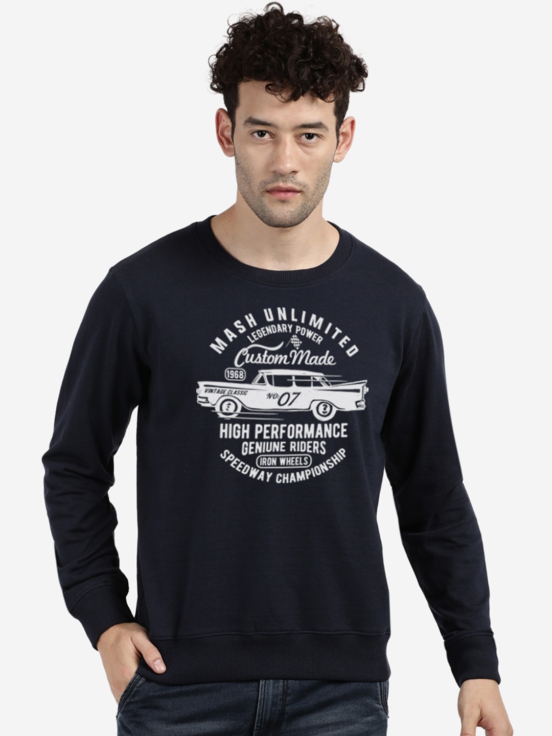 

MASH UNLIMITED Men Navy Blue Printed Sweatshirt