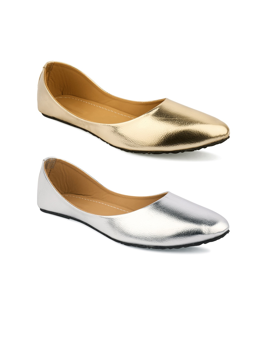 

DESI COLOUR Women Pack of 2 Ballerinas Flats, Gold