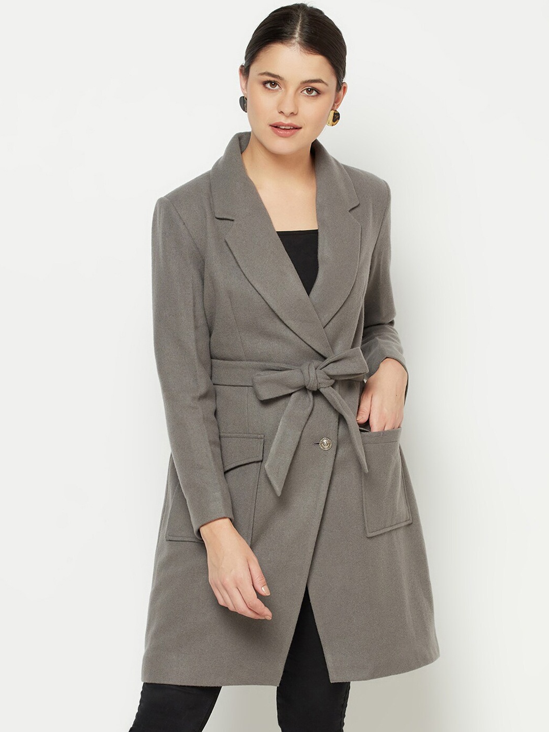 

Owncraft Women Grey Solid Wool Trench Coat