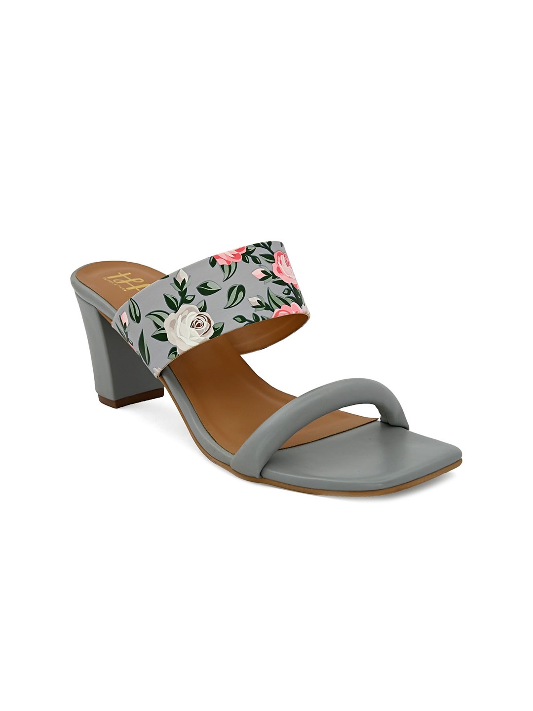 

Hydes N Hues Grey Printed Block Sandals with Laser Cuts