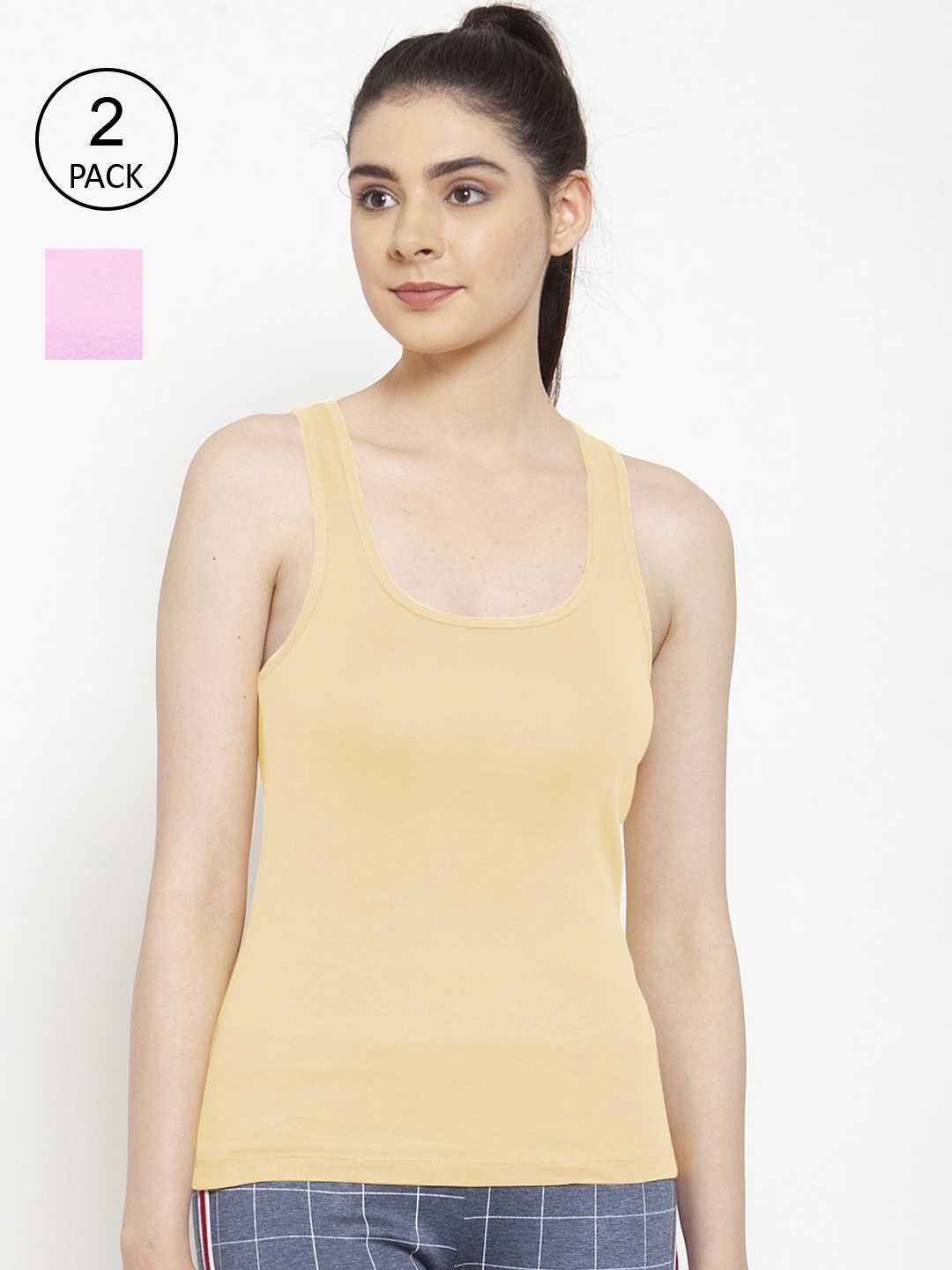 

Friskers Pack Of 2 Beige & Pink Tank Top
