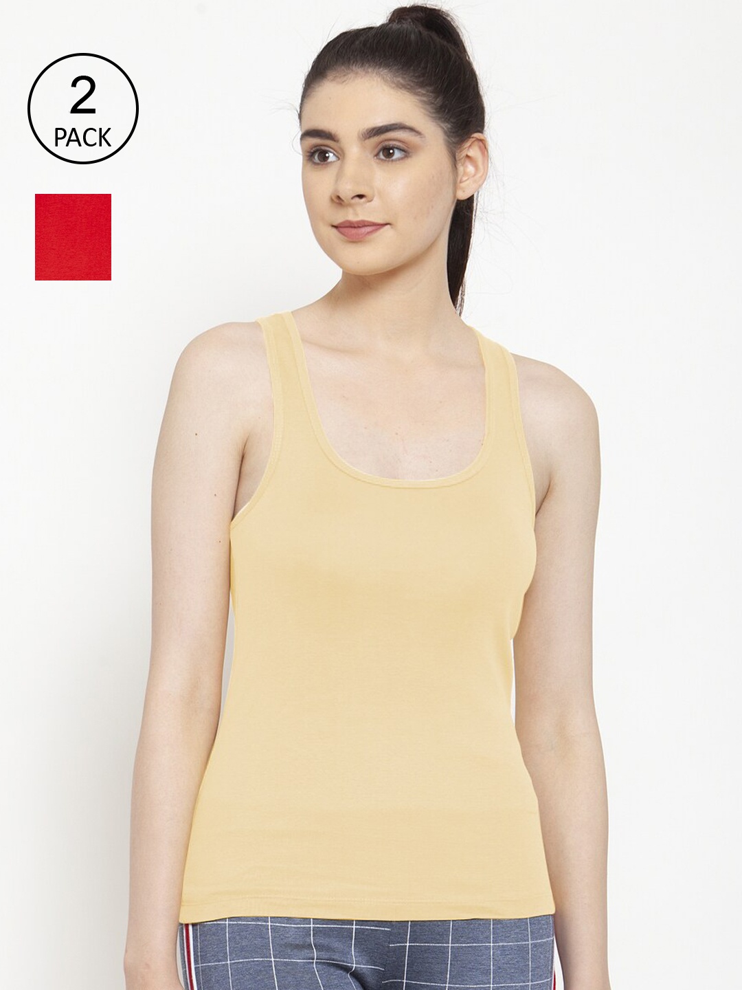 

Friskers Pack Of 2 Red & Beige Tank Top