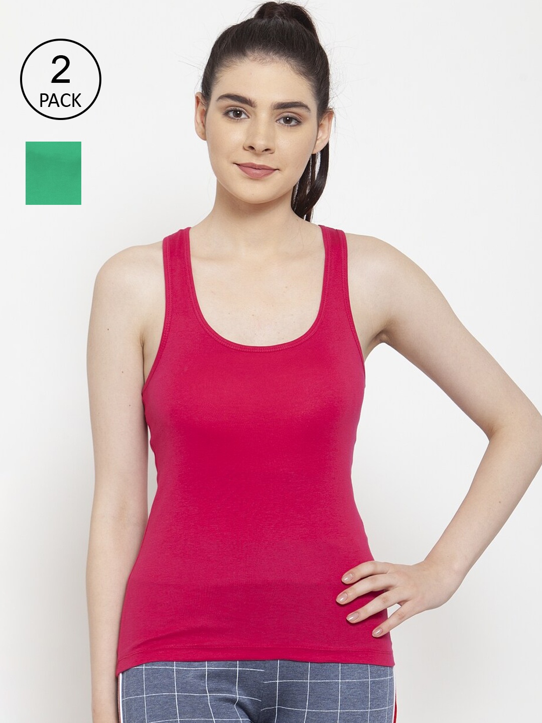 

Friskers Pack Of 2 Pink & Green Tank Top