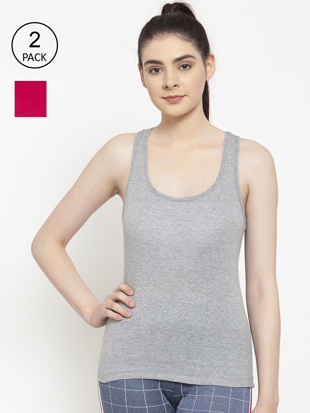 

Friskers Pack Of 2 Grey & Pink Tank Top