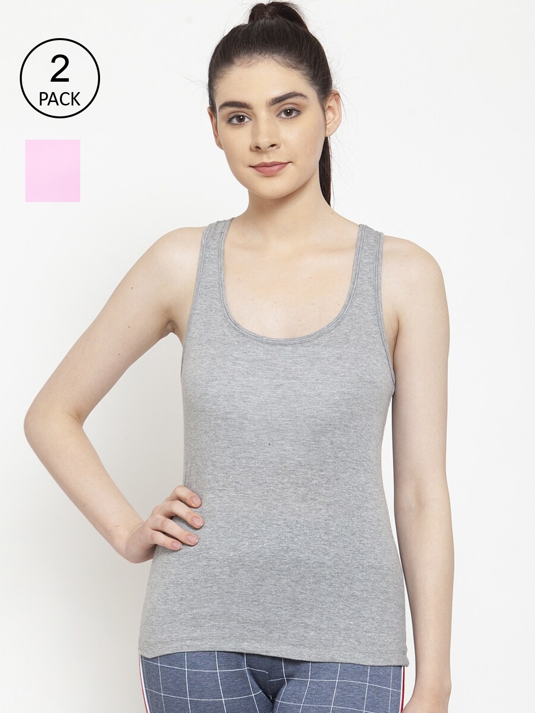 

Friskers Pack Of 2 Grey & Pink Tank Top