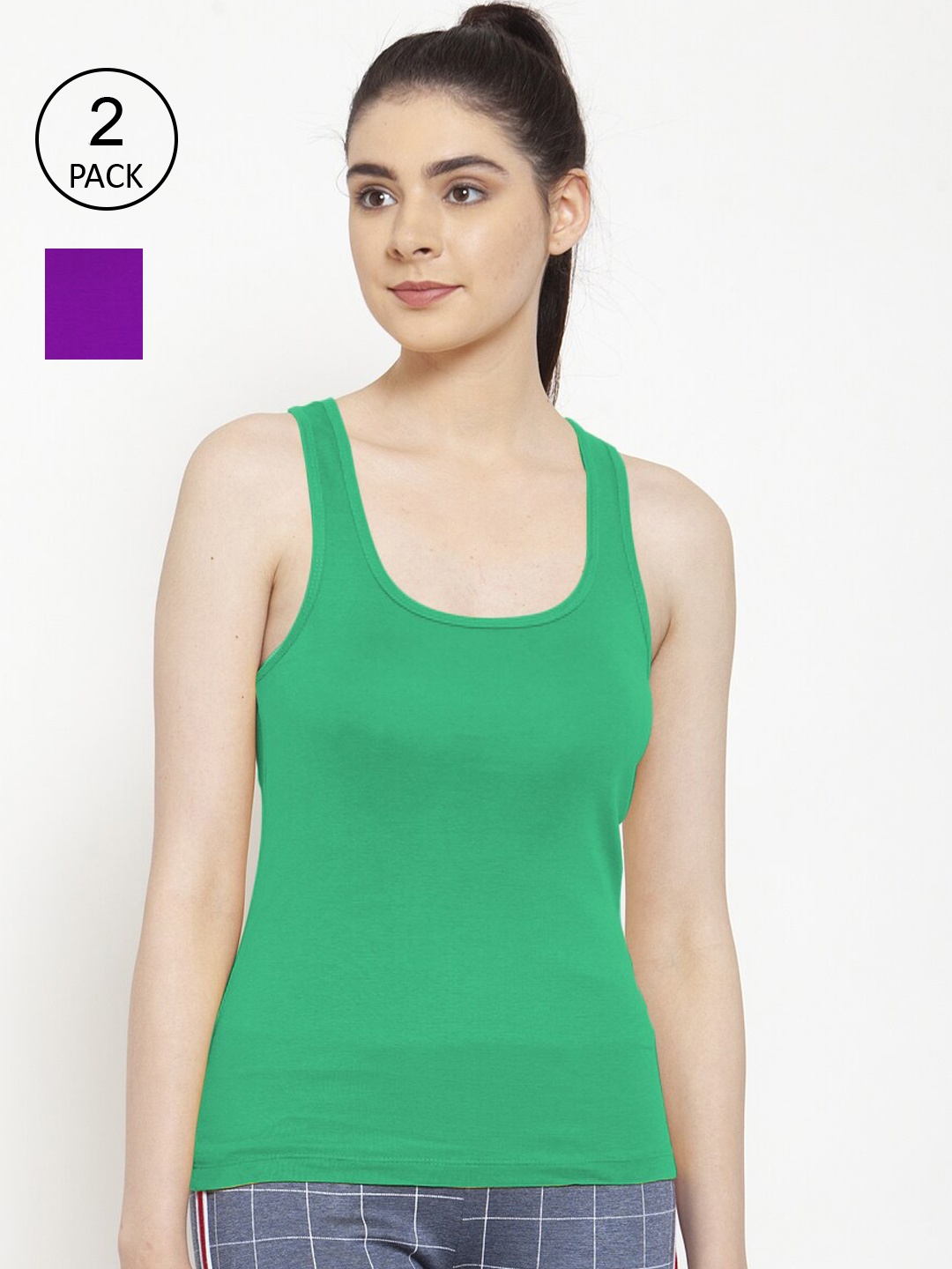 

Friskers Pack Of 2 Green & Purple Tank Top