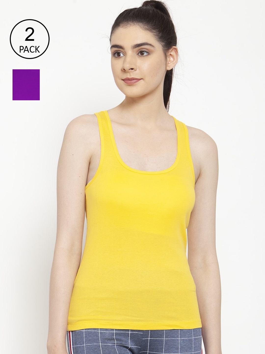 

Friskers Pack Of 2 Yellow & Purple Tank Top