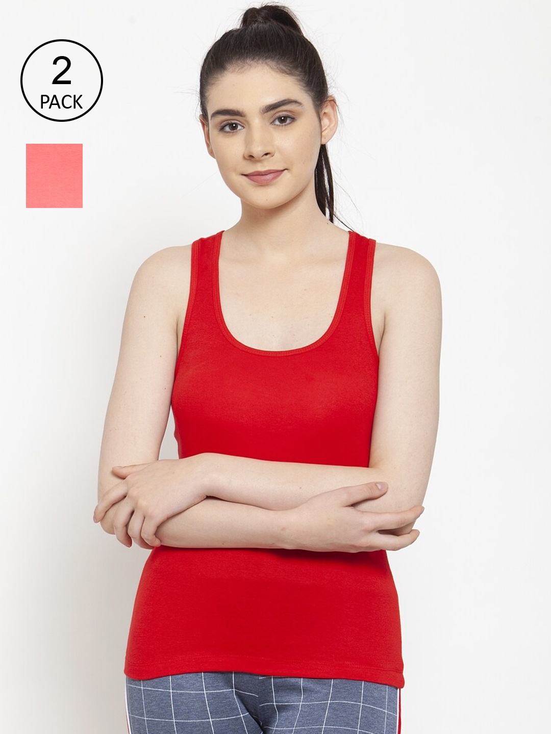 

Friskers Red & Peach-Coloured Top