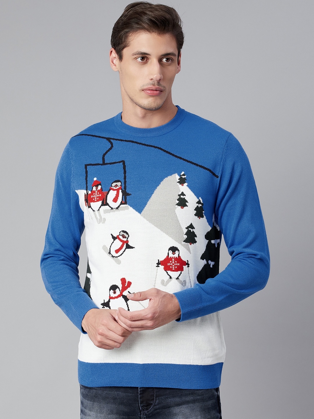 

Marks & Spencer Men Blue & White Animal Printed Pullover