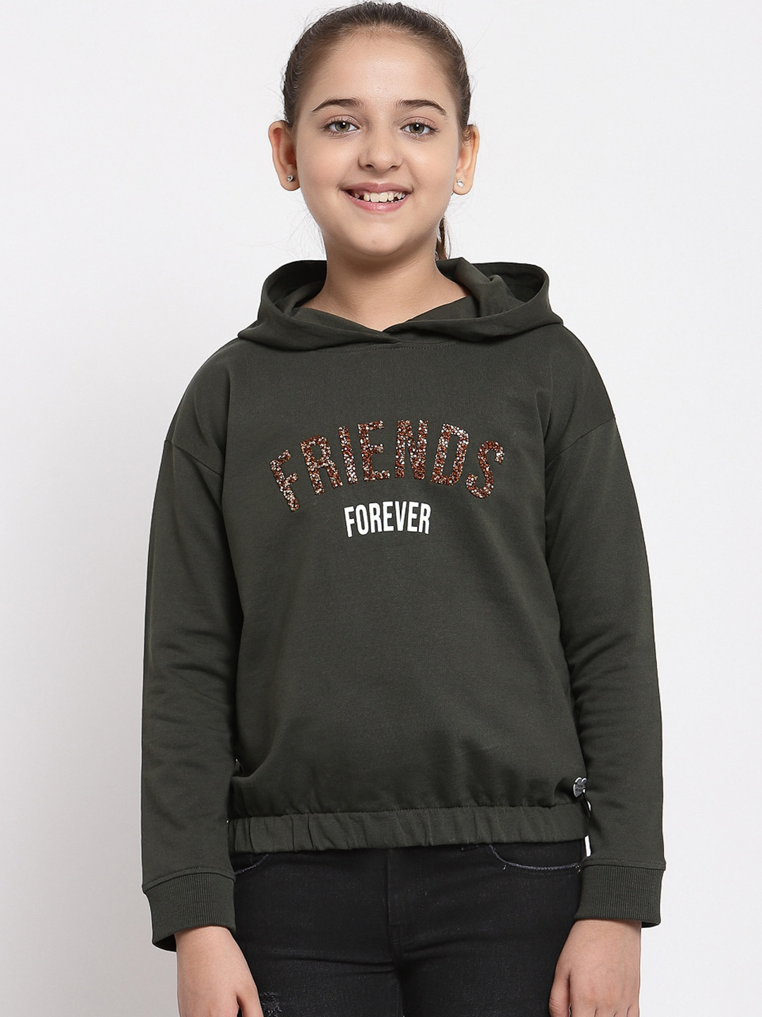 

Pepe Jeans Girls Green Printed Hooded Sweatshirt