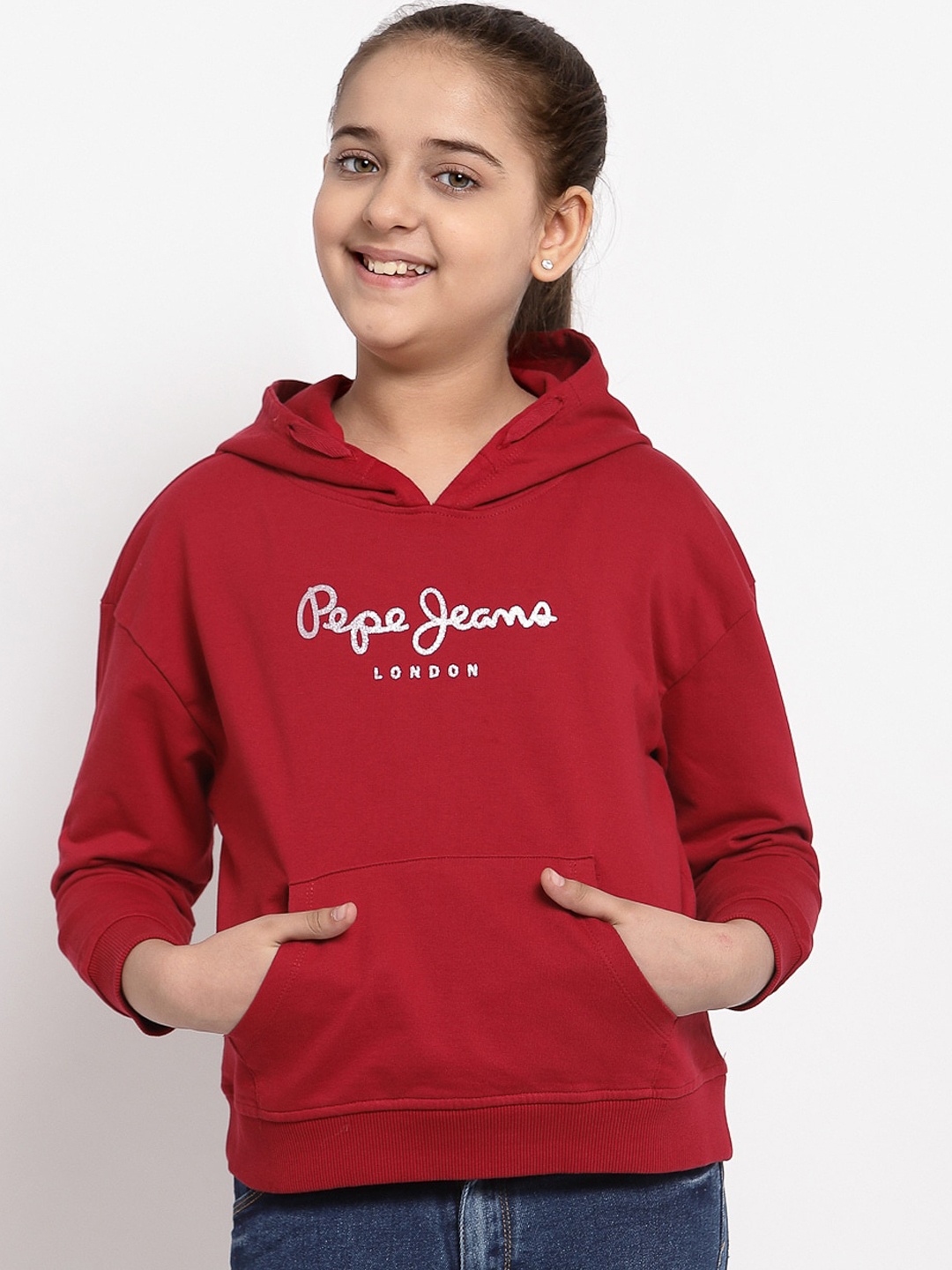 

Pepe Jeans Girls Red Printed Hooded Sweatshirt
