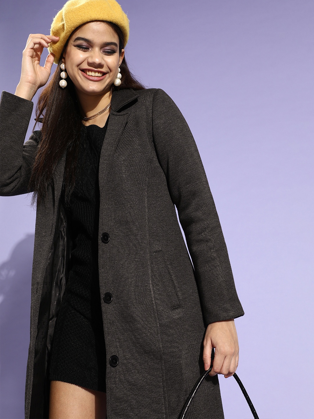 

Style Quotient Women Grey Textured Trench Coat