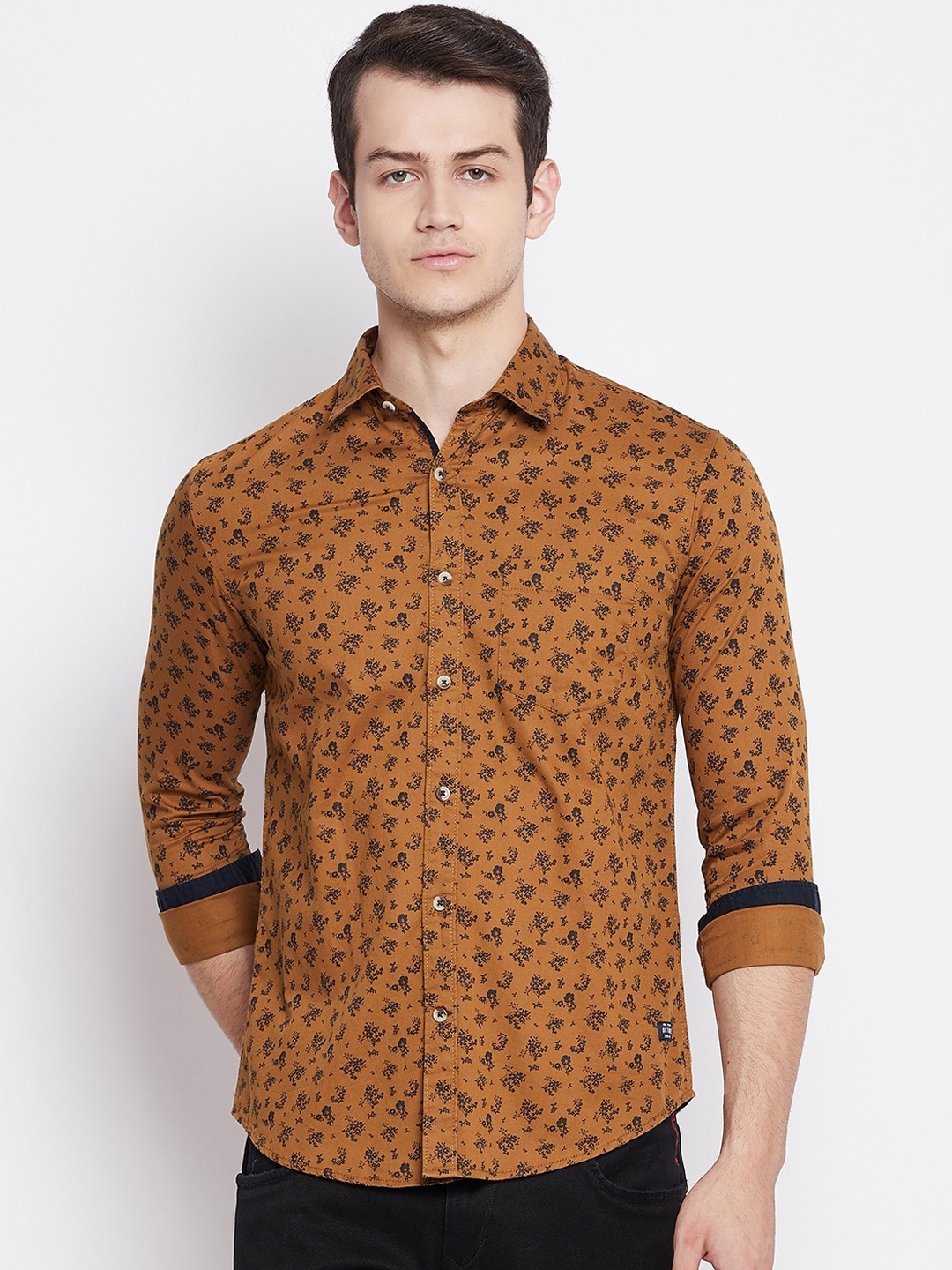 

Octave Men Tan Floral Opaque Printed Pure Cotton Casual Shirt