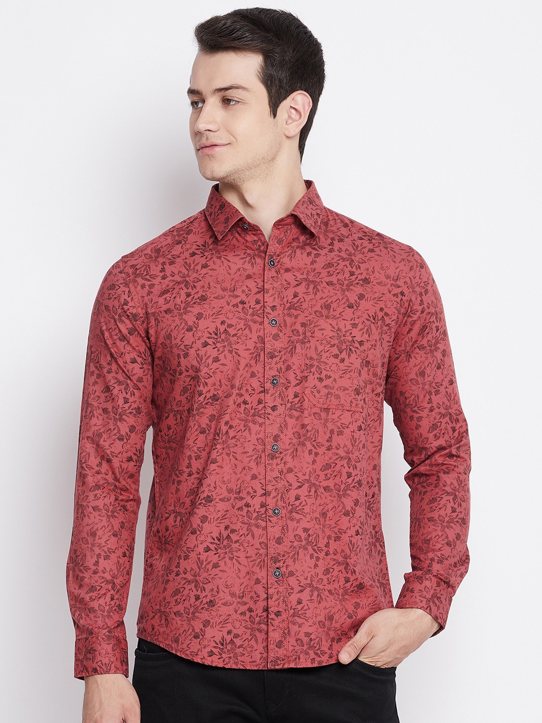 

Octave Men Rust Floral Opaque Printed Pure Cotton Casual Shirt
