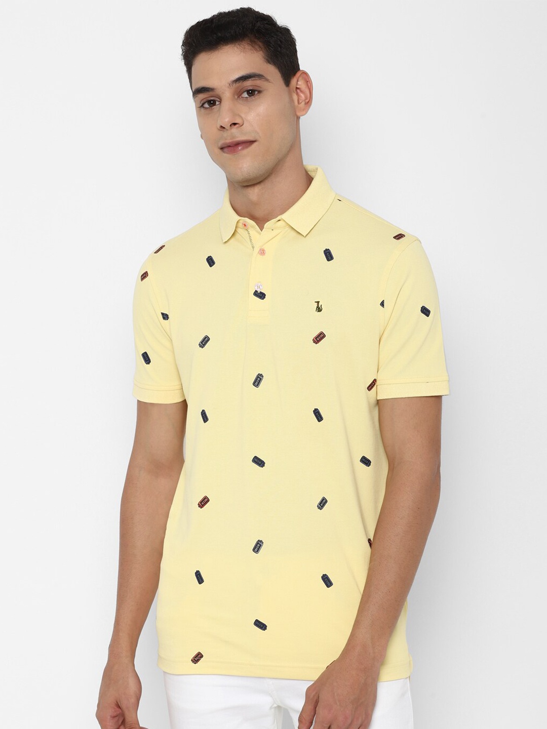 

SIMON CARTER LONDON Men Yellow Printed Polo Collar Slim Fit T-shirt