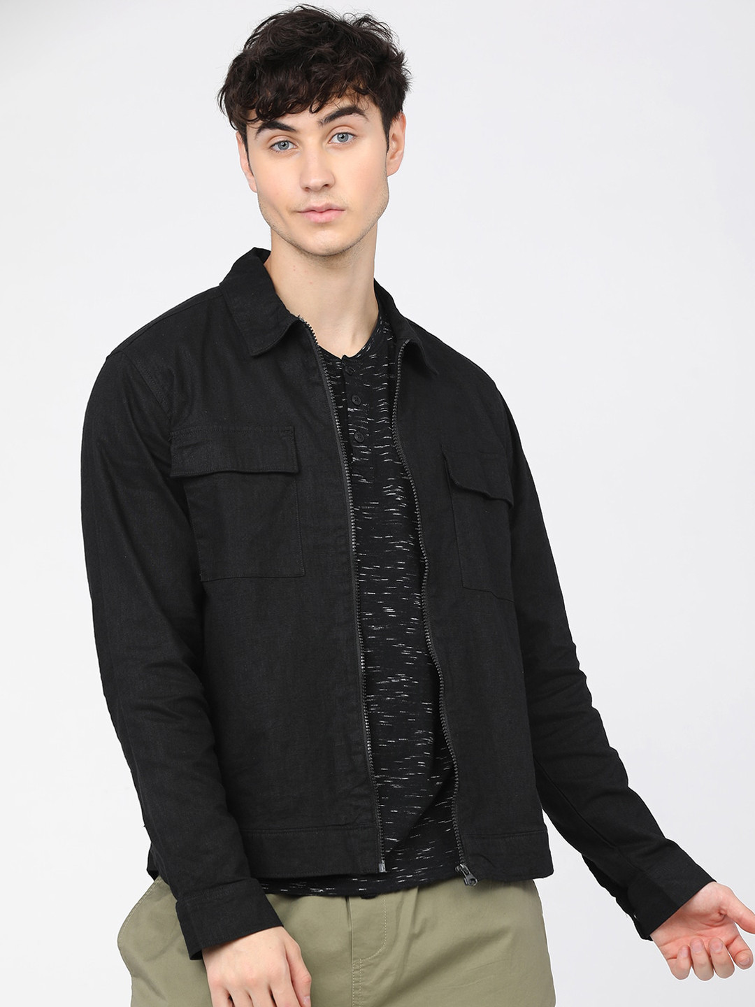 

HIGHLANDER Men Black Cotton Linen Tailored Jacket