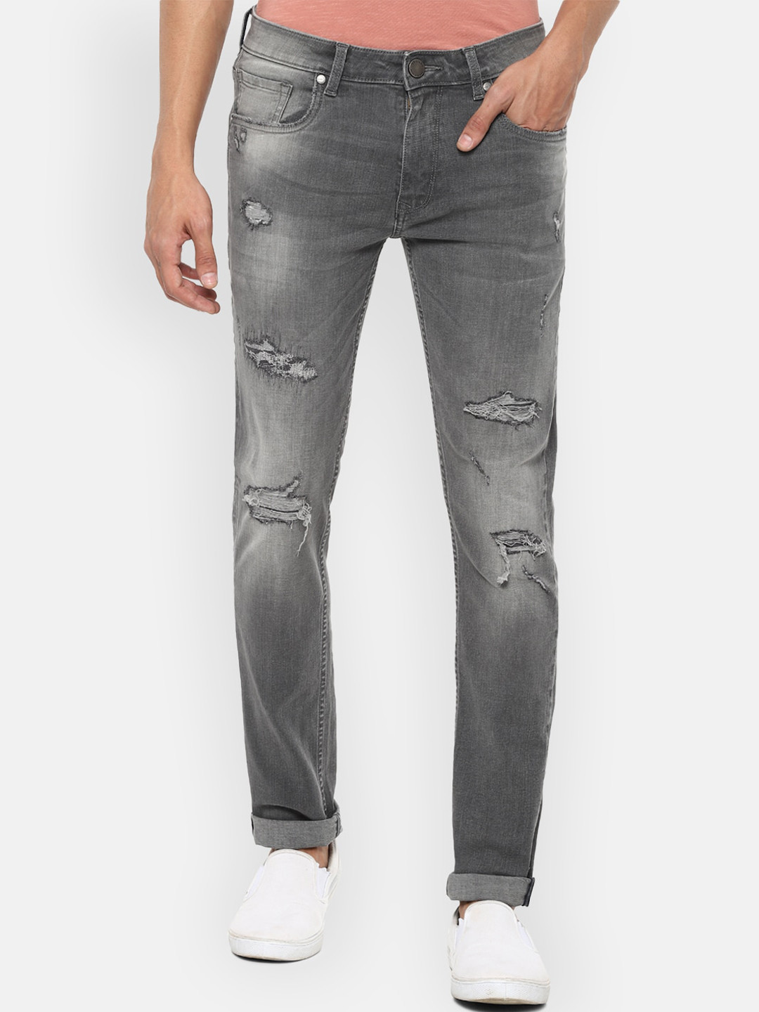 

Louis Philippe Jeans Men Grey Mildly Distressed Heavy Fade Jeans