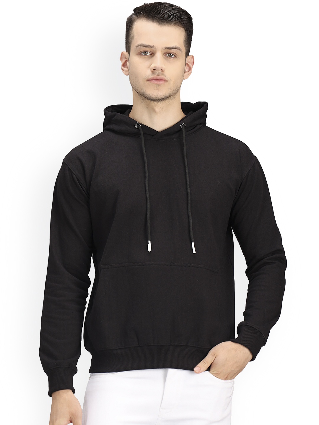 

Ratans Men Black Hooded Sweatshirt