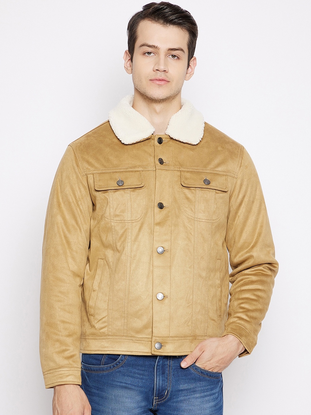 

Octave Men Beige Suede Tailored Jacket