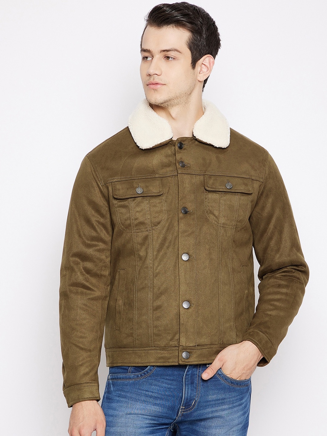 

Octave Men Olive Green Suede Tailored Jacket