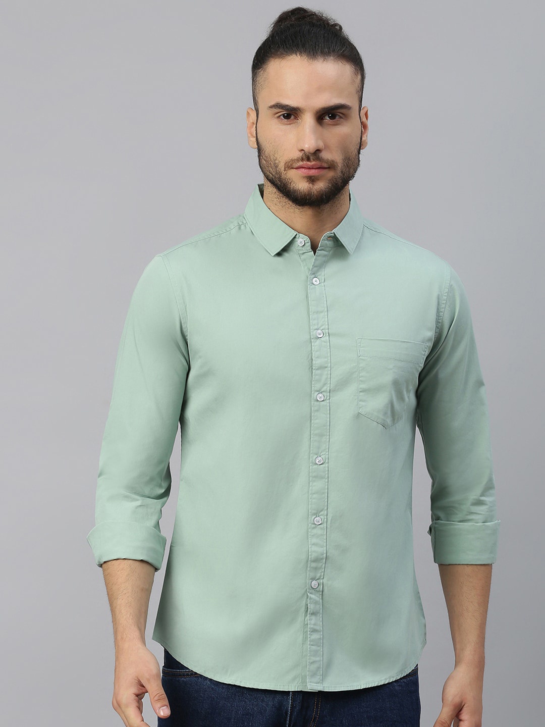 

Dennis Lingo Men Green Comfort Slim Fit Opaque Casual Shirt