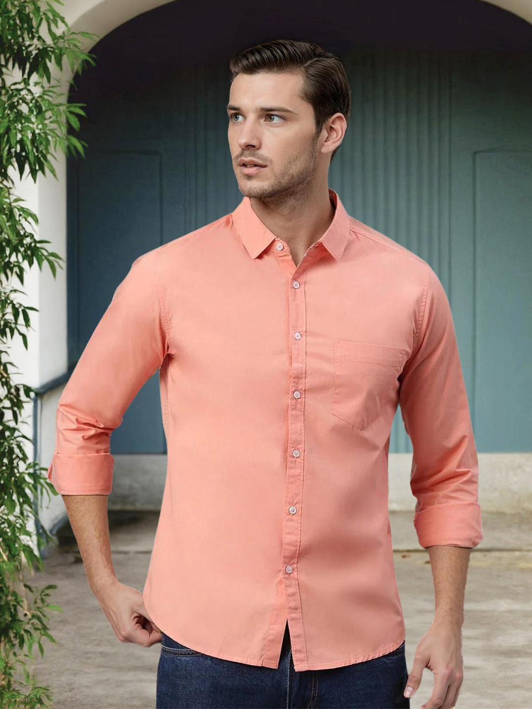 

Dennis Lingo Men Coral Comfort Slim Fit Opaque Casual Shirt