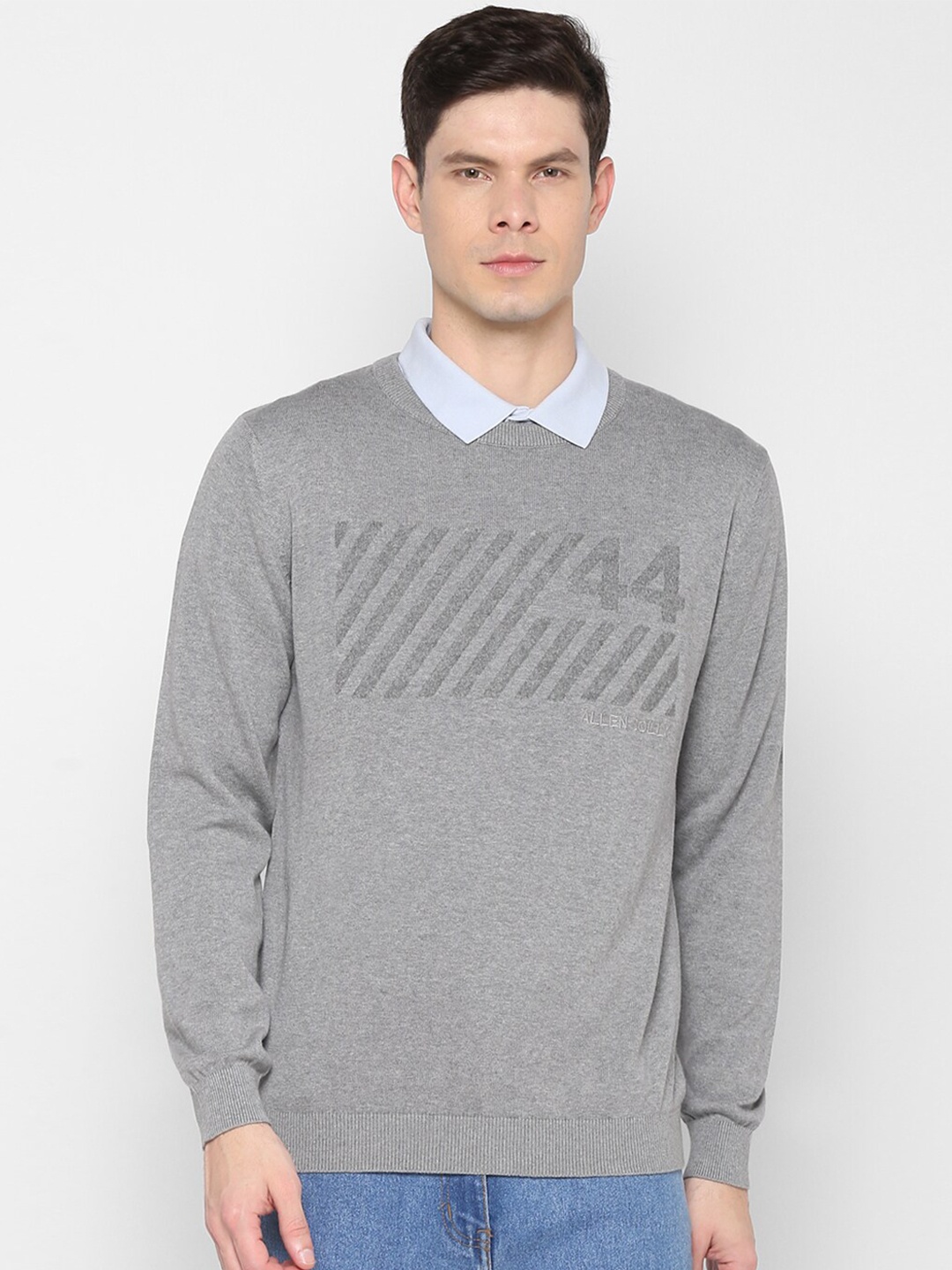 

Allen Solly Sport Men Grey Pure Cotton Printed Pullover Sweater