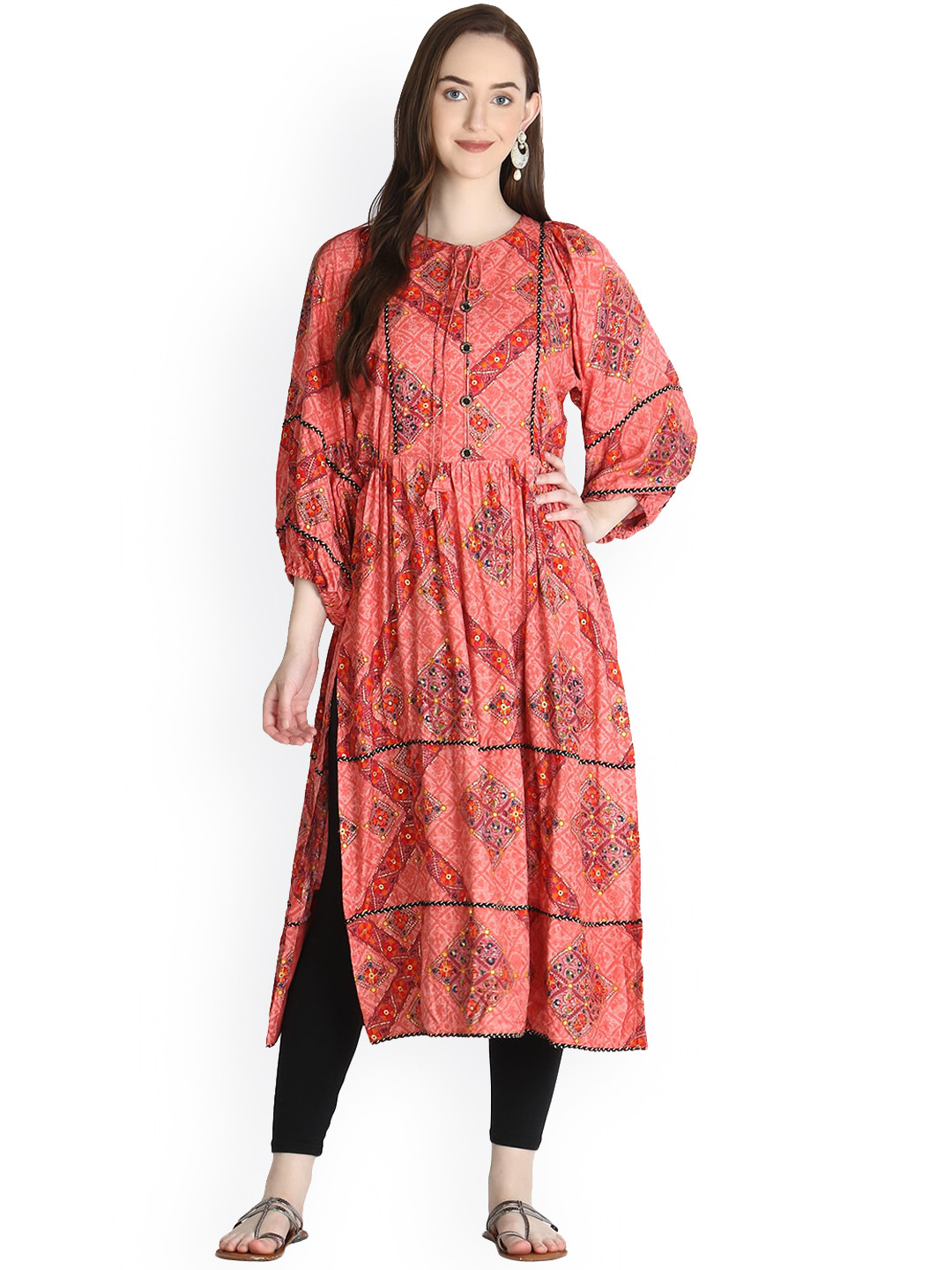 

OM SAI LATEST CREATION Women Pink Ethnic Motifs Printed Anarkali Kurta