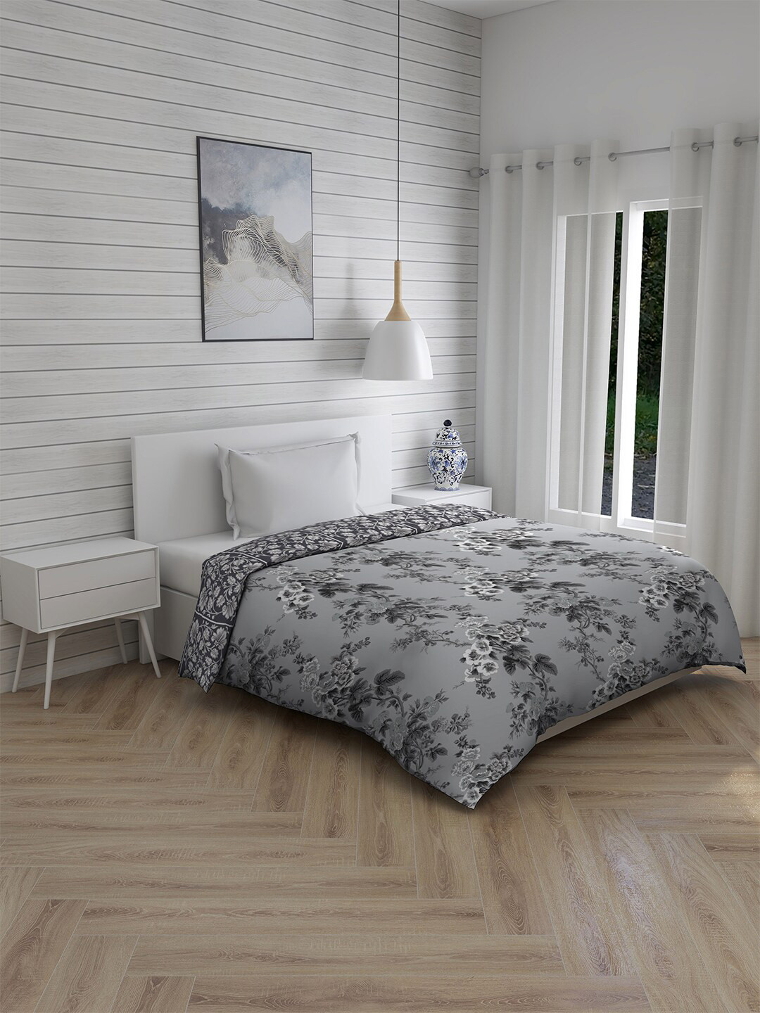 

Boutique Living India Grey & White Floral AC Room 120 GSM Single Bed Comforter