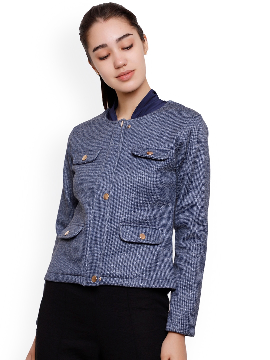 

DECHEN Women Navy Blue Lightweight Tailored Jacket