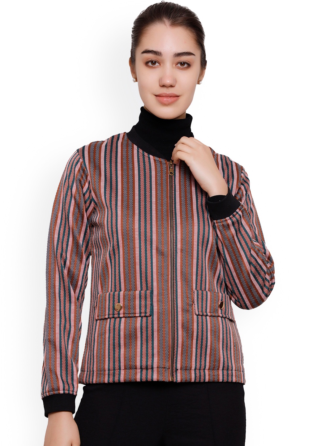 

DECHEN Women Red Striped Lightweight Tailored Jacket