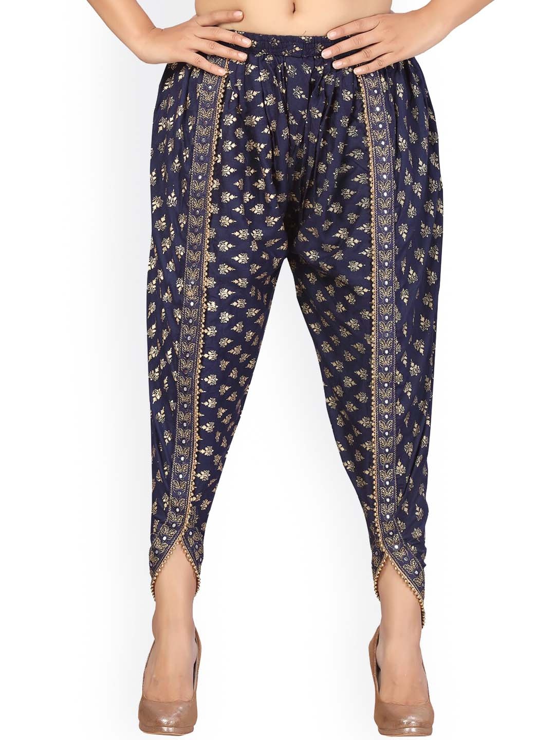 

Aarika Women Navy Blue & Gold Printed Cotton Dhoti Pants