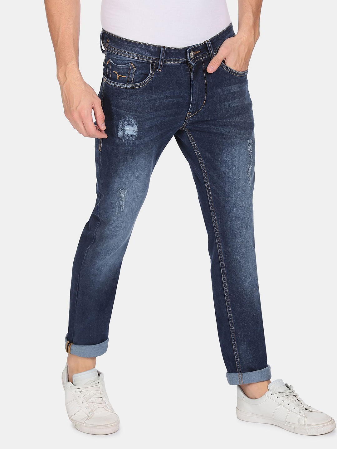 

Flying Machine Men Blue Slim Fit Low Distress Light Fade Stretchable Jeans