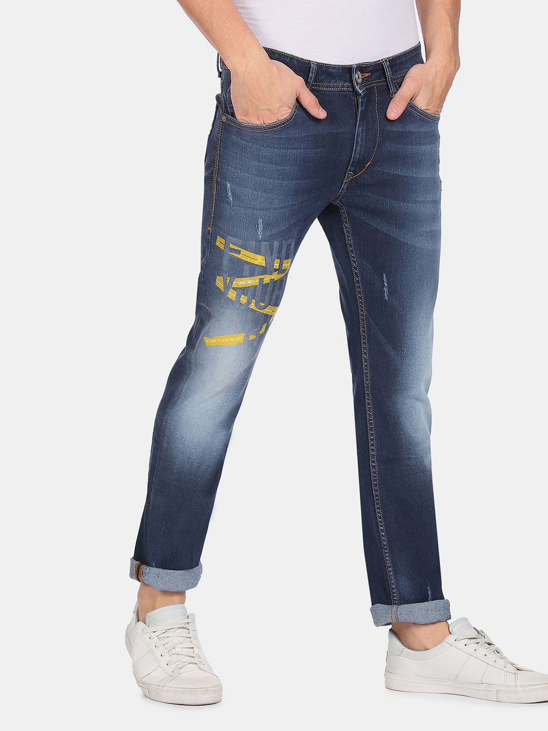 

Flying Machine Men Blue Slim Fit Light Fade Printed Stretchable Jeans