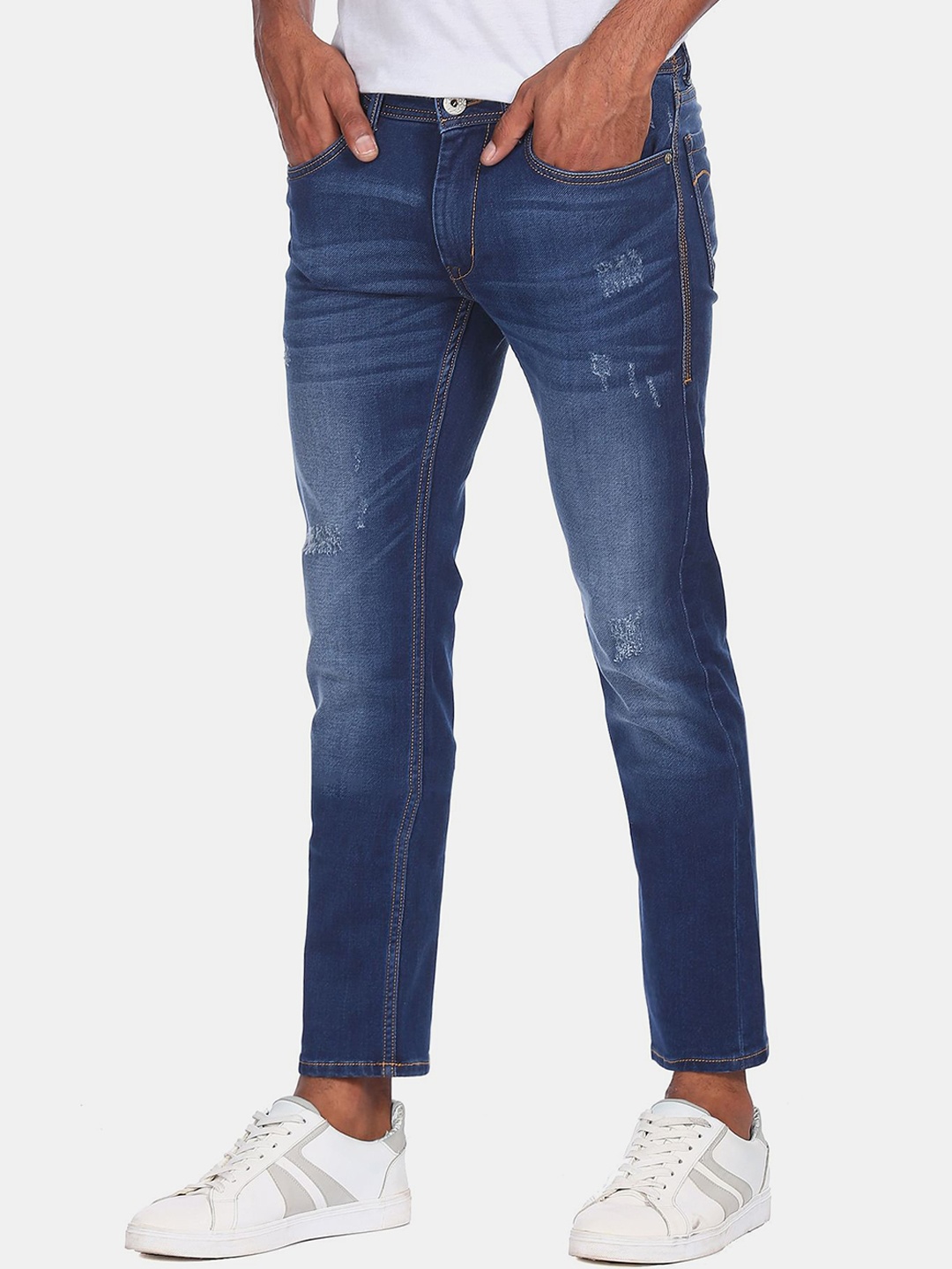 

Flying Machine Men Blue Slim Fit Low Distress Light Fade Stretchable Jeans