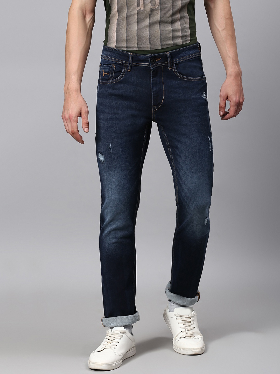 

Flying Machine Men Blue Slim Fit Low Distress Light Fade Stretchable Jeans