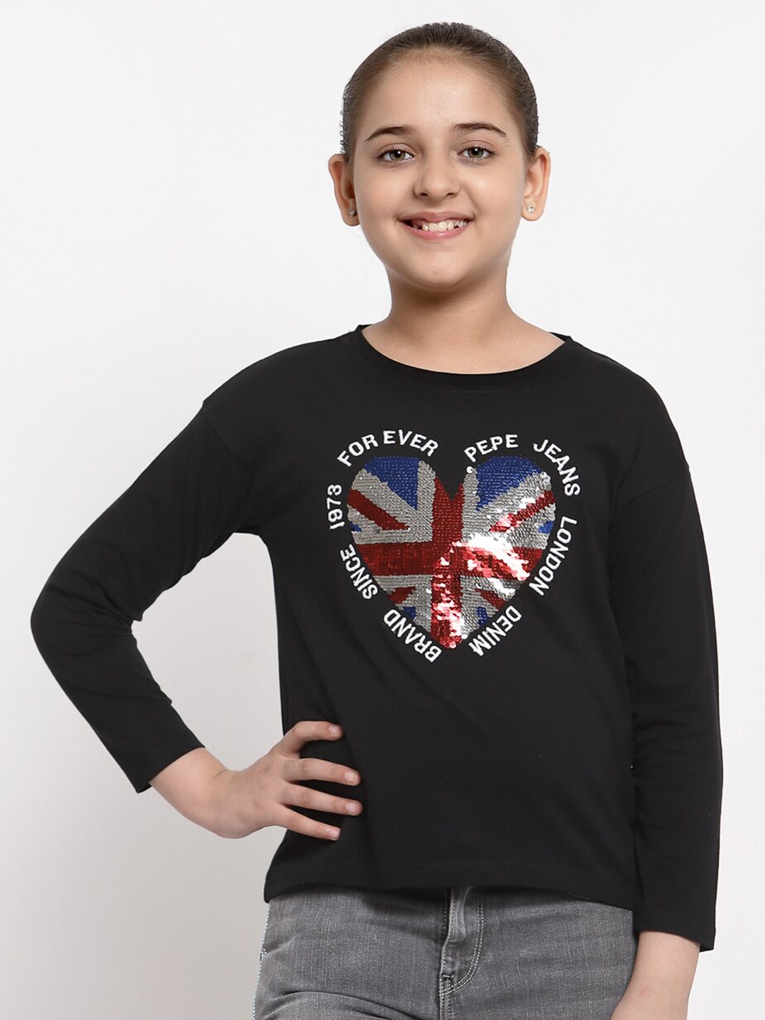 

Pepe Jeans Girls Black Printed T-shirt With Embellished Detail