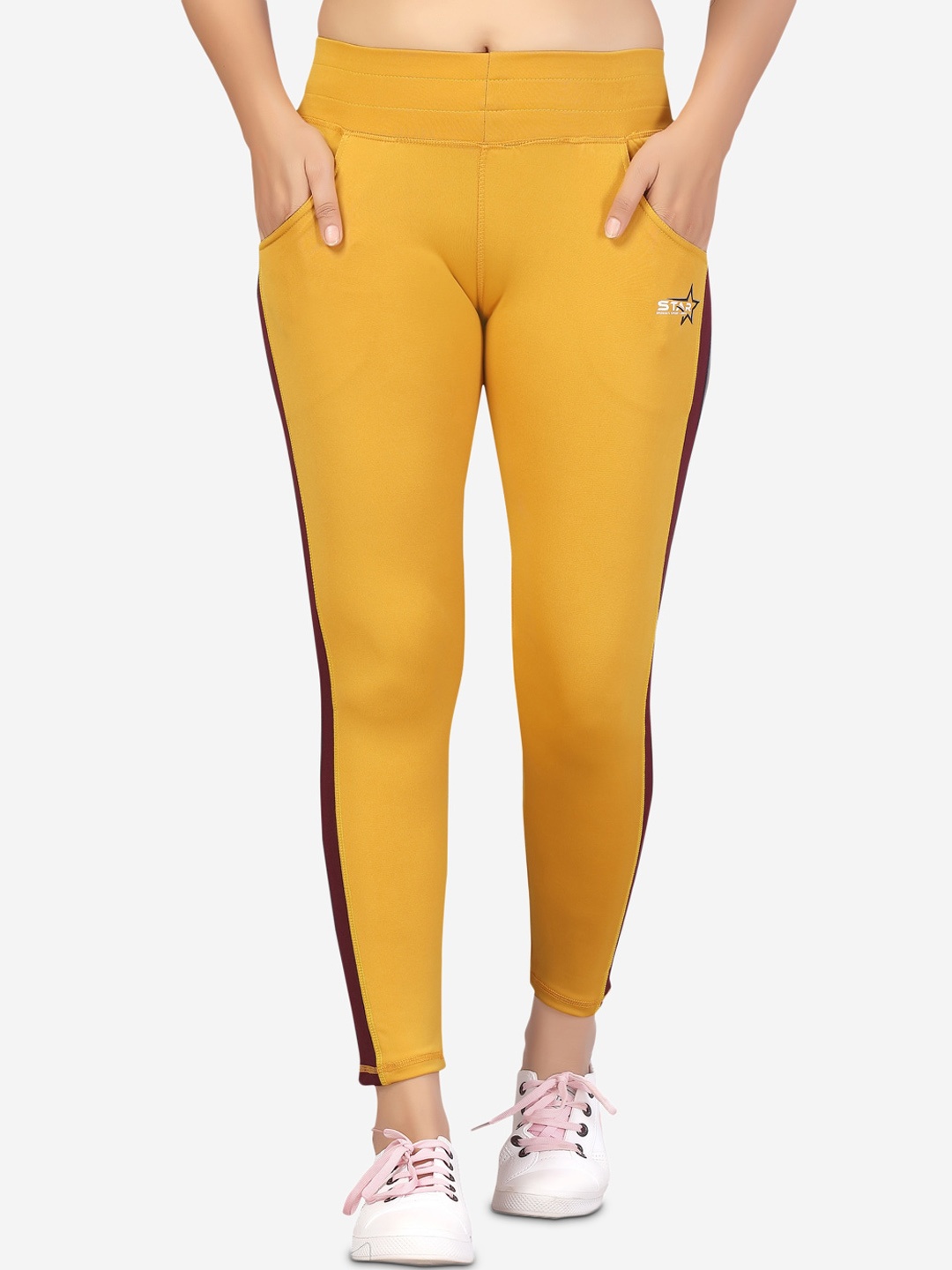 

Aarika Women Yellow Rapid-Dry Training Tights With Side Stripes