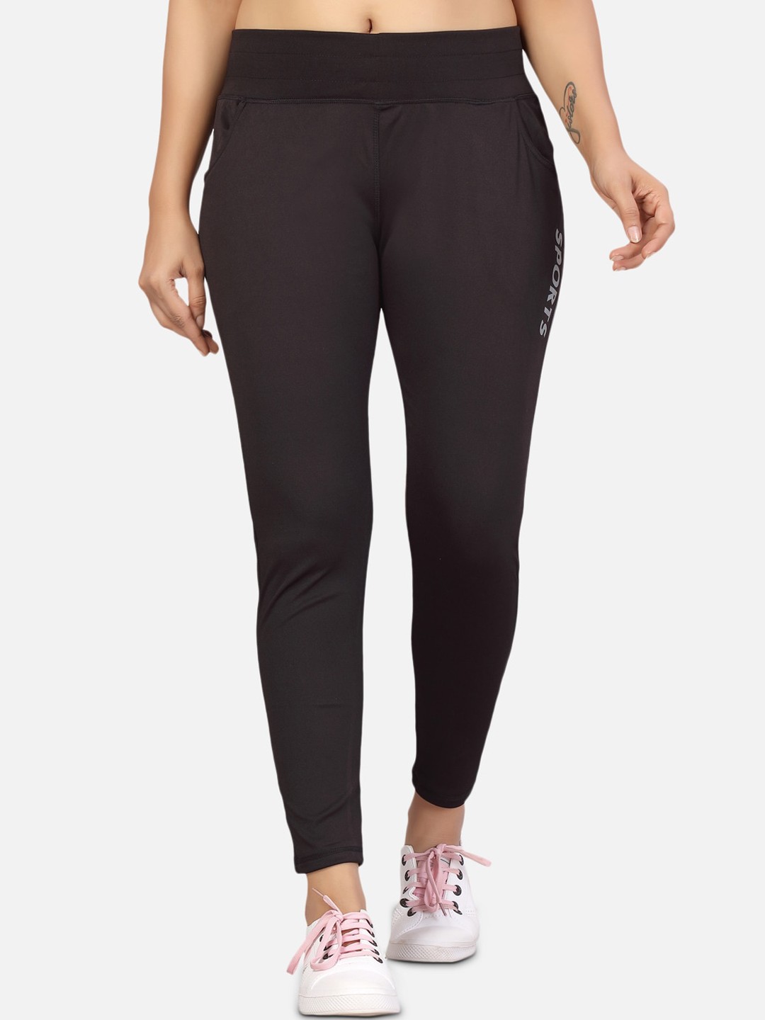 

Aarika Women Black Solid Training Track Pants With Rapid-Dry Technology