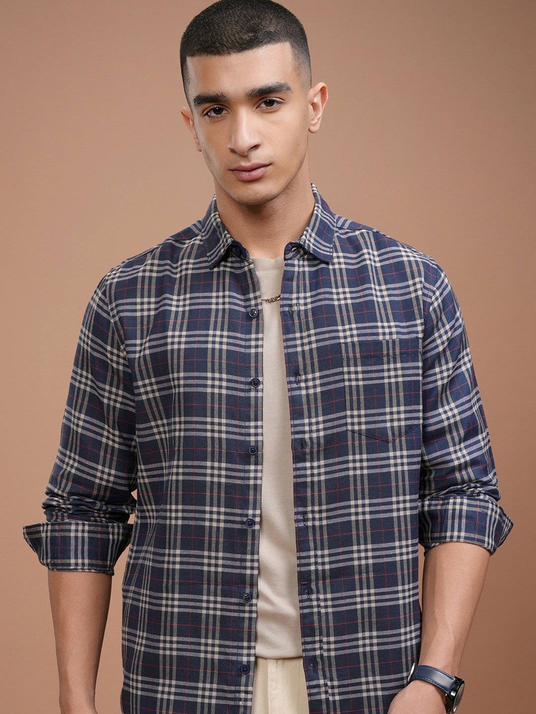 

KETCH Slim Fit Tartan Checked Casual Shirt, Navy blue